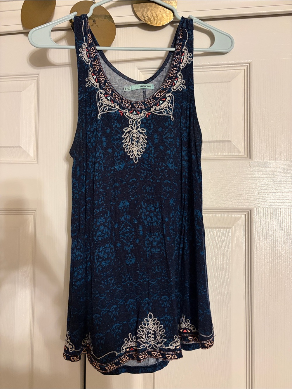 Maurices Navy and Teal Embroidered Scoop Neck Tank